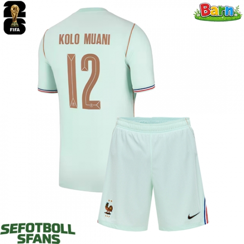 Frankrike Randal Kolo Muani #12 Bortaställ Barn VM 2026 Kortärmad (+ Korta byxor)